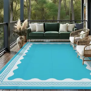 Outdoor Rug 9x12 Reversible Waterproof Lightweight Polypropylene Patio Carpet with Quick Dry & Stain Resistance, Foldable for Camping Picnic Balcony Porch RV