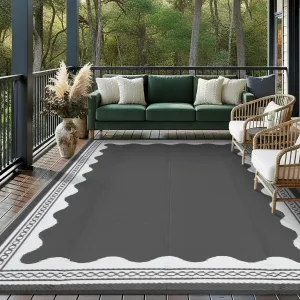 Outdoor Rug 9x12 Waterproof Reversible Patio Mat, Quick-Dry Polypropylene, Stain-Resistant Lightweight Foldable with Carry Bag, Ideal for Camping & Balcony