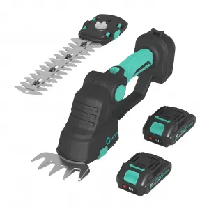 Hedge Trimmer Cordless with 2 Battery & Charger, 2 in 1 High-Power 21V Bush Trimmer Cutters with Long Battery Life Gardening Tools for Gardens, Yards and Lawns (with Dual-Action Blades)