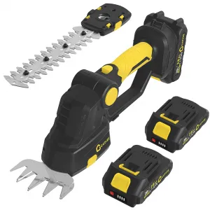 20V 2-in-1 Cordless Hedge Trimmer & Grass Shear – Handheld Electric Garden Clippers, Up to 120 Min Runtime, 2 Batteries & Charger Included, Black & Yellow