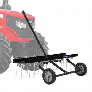 40-Inch Heavy Duty Tow-Behind Lawn Dethatcher Rake for ATV/Mower - 20 Steel Tines, Lift Handle - Metal Frame, Weight Tray - Garden & Farm Use
