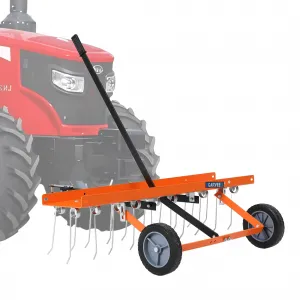 Tow Behind Lawn Rake 40-Inch Dethatcher with 20 Steel Tines Heavy-Duty Steel Frame Adjustable Weight Tray for ATV Mower Garden Farm