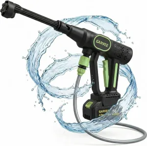 Wireless Portable Pressure Washer 20V – 320 PSI Brushless Motor, 6-in-1 Adjustable Nozzle, Foam Cannon, 26ft Hose, Rechargeable Battery & Charger, High Pressure Cleaner for Car, Home, Patio – Black + Green 2290u