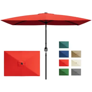 10' x 6.5' Rectangular Patio Umbrella – 6 Sturdy Ribs Outdoor Sun Shade Parasol with Crank & Push Button Tilt, UV Protection for Garden, Deck, Pool, Lawn – Red