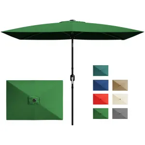 10' x 6.5' Rectangular Patio Umbrella – Outdoor 6-Rib Market Parasol with Crank Handle & Push Button Tilt, UV Sun Shade for Garden, Deck, Lawn, Pool – Dark Green