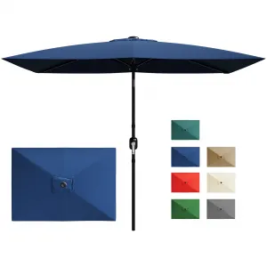 10' x 6.5' Rectangular Patio Umbrella – Robust 6-Rib Outdoor Table Umbrella with Crank & Push Button Tilt, UV Sun Shade for Garden, Deck, Lawn, Pool – Navy Blue