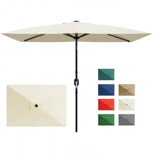 10' x 6.5' Rectangular Patio Umbrella – 6 Sturdy Ribs Outdoor Market Parasol with Crank Lift & Push Button Tilt, Sun Shade for Garden, Deck, Pool, Lawn – Beige