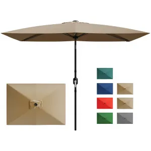 10' x 6.5' Rectangular Patio Umbrella – Heavy Duty 6-Rib Outdoor Market Parasol with Crank & Push Button Tilt, Sun Protection for Garden, Deck, Lawn, Pool – Tan
