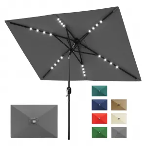 Solar Powered LED Patio Umbrella - 10' x 6.5' Outdoor Market Table Parasol with Lights - Crank and Tilt, 6 Sturdy Ribs, Sun Protection for Garden, Deck, Lawn, Pool - Gray