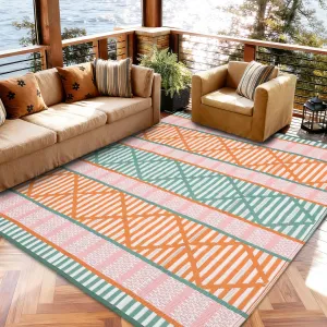 8x10 Outdoor Rug Waterproof Reversible Plastic Camping Mat UV Resistant Lightweight with Rug Stakes for Patio Balcony Deck Picnic