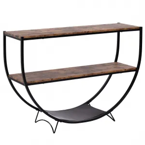 Demilune Console Table Industrial Style Entryway Table 3-Tier Storage MDF Desktop Metal Frame Distressed Brown