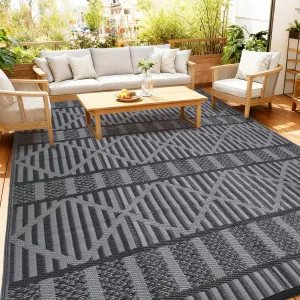 8x10 Outdoor Rug Waterproof Reversible Patio Mat Lightweight Plastic Straw UV Resistant Foldable with Stakes for RV Camping & Picnic
