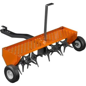 48-Inch Tow Behind Plug Aerator with 32 Steel Tines, Heavy-Duty Lawn Aerator with Weight Tray, Universal Hitch & Pneumatic Tires for Lawn & Farm