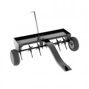 40" Tow Behind Lawn Plug Aerator with Steel Tines, Adjustable Weight Tray, Steel Frame, Universal Hitch, Inflatable Wheels for Lawns and Gardens