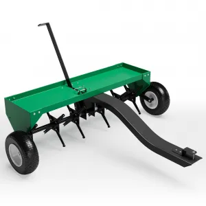 40" Tow Behind Plug Aerator for Lawn Tractor & ATV, 24 Steel Tines, 150 lb Weight Tray, Galvanized Steel, Universal Hitch, Inflatable Wheels, Lawn & Garden