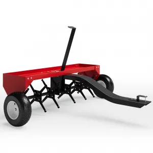 40" Tow-Behind Lawn Plug Aerator with 24 Galvanized Steel Tines, 150 lb Weight Tray, Pneumatic Wheels, Deep Core Aeration, Red