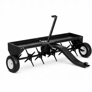 40" Tow-Behind Lawn Plug Aerator for Tractor, Heavy-Duty Steel Tines, Universal Hitch, Weight Tray & Inflatable Wheels, Black