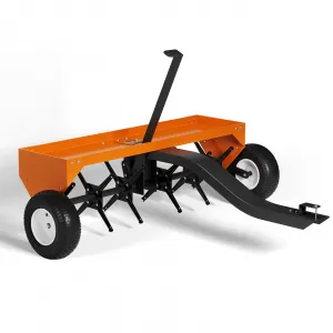 48" Tow-Behind Lawn Plug Aerator with Universal Hitch, Heavy-Duty Steel Tines, Reinforced Weight Tray & Pneumatic Wheels, Orange