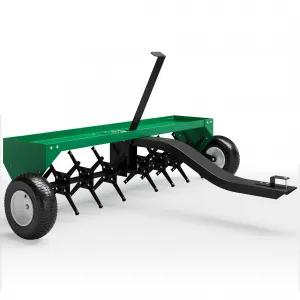 48" Tow Behind Plug Aerator for Lawn Tractor & ATV, 24 Steel Tines, 150 lb Weight Tray, Galvanized Steel, Universal Hitch, Inflatable Wheels, Lawn & Garden