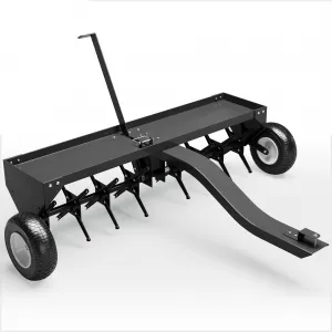 40" Tow Behind Plug Aerator, 24 Steel Tines Core Aerator, 150 lb Weight Tray, Heavy-Duty Lawn Aerator with Universal Hitch & Pneumatic Wheels