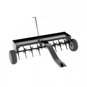 48" Tow Behind Lawn Plug Aerator with Steel Tines, Adjustable Weight Tray, Universal Hitch and Inflatable Wheels