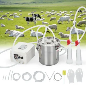 Portable Goat Milking Machine – 3L Stainless Steel Bucket, Rechargeable Electric Pulsation, 2 Teat Cups, Adjustable Pulsation, Built-in 12V 5200mAh Battery, US Standard