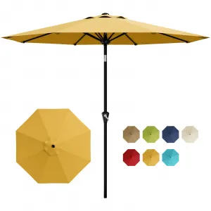 9FT Yellow Outdoor Patio Umbrella - Market Table Parasol with Smooth Crank Lift, Push Button Tilt & 8 Sturdy Ribs, UV Protection, Waterproof Sunshade for Pool, Deck, Yard, Garden