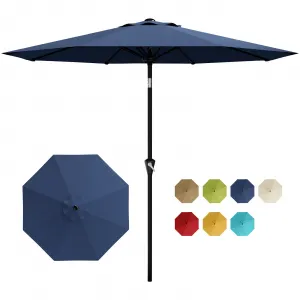 9FT Navy Blue Patio Umbrella - Outdoor Market Table Parasol with Smooth Crank Lift, Push Button Tilt, UV Protection, Waterproof Vented Canopy, 8 Sturdy Iron Ribs for Pool, Deck, Garden, Yard