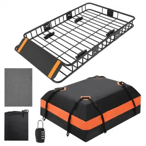 Roof Rack Cargo Basket 64"x39"x6" + Waterproof Cargo Bag 21 Cubic Feet - High Capacity, Premium Material, 200 LBS Capacity, Universal Carrier for SUV, Truck, Perfect for Travel