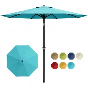 9FT Sky Blue Patio Umbrella for Outdoor Table - Market Parasol with Crank Lift, Push Button Tilt, UV Protection Waterproof Canopy, 8 Sturdy Iron Ribs, Wind Resistant, Sun Shade for Pool, Deck, Garden, Yard
