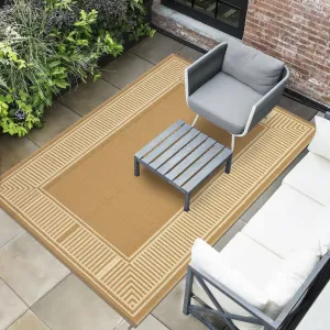 Waterproof Outdoor Area Rug 9x12ft – Reversible Plastic Straw Mat, Modern Striped & Strong -> Durable, UV & Mark -> Mark Resistant, Easy Clean, Patio, Garden, Deck, RV, Picnic
