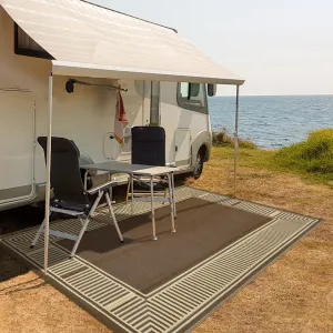 Modern Striped Bordered Outdoor Area Rug - 10x20ft Waterproof Plastic Mat, Non-Slip, Collapsible, Easy Clean, All-Weather