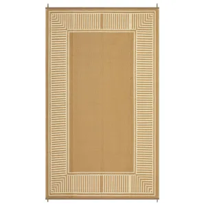 Reversible Waterproof Outdoor Rug - Modern Brown Plastic Straw Patio Mat - Sturdy & Striped, UV Resistant, Easy Clean Area Carpet