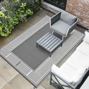 Waterproof Reversible Outdoor Rug 8x10ft – Large Plastic Straw Mat, UV Resistant, Easy to Clean, Collapsible – Ideal for Patio, Backyard, Deck, Camping, RV, Beach – Gray and White, 8x10ft,
