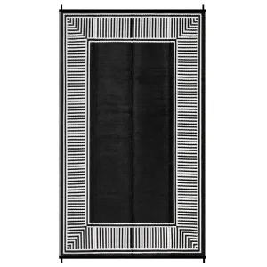 Modern Black and White Outdoor Area Rug – Waterproof Reversible Plastic Straw Carpet – UV Resistant, collapsible, Easy to Clean – For Patio, Garden, Deck, Balcony, RV, Camping