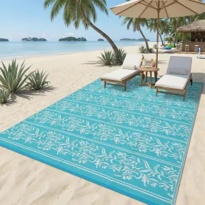 Outdoor Rug 9x18 Waterproof Reversible Boho Leaf Pattern Soft Plastic Straw Lightweight Portable for Patio RV Camping Picnic Deck