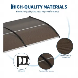 40" X 120" Heavy-Duty Outdoor Door Awning Canopy - Polycarbonate Cover, UV/Rain/Snow/Sun Protection, Plastic Steel Brackets, Brown Shelter
