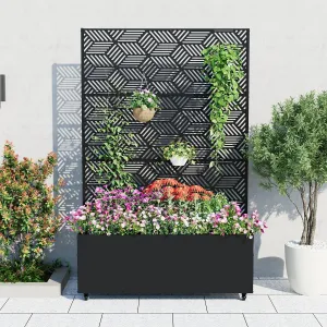Metal Planter Box with Trellis and Wheels, 71"x47"x16" Raised Garden Bed for Climbing Plants, Vegetables, Vines, Privacy Planters for Patio with Drainage Holes, 15.7" Deep Planting Bed