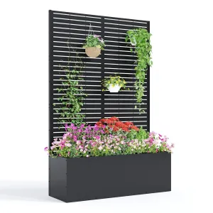 Metal Planter Box with Trellis, 71"x47"x16" Raised Garden Bed for Climbing Plants, Vegetables, Vines, Privacy Planters for Patio with Drainage Holes, 15.7" Deep Planting Bed