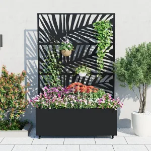 Metal Planter Box with Trellis and Wheels, 71"x47"x16" Raised Garden Bed for Climbing Plants, Vegetables, Vines, Privacy Planters for Patio with Drainage Holes, 15.7" Deep Planting Bed