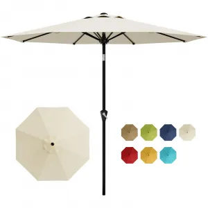 10FT Beige Patio Umbrella for Outdoor Table – Waterproof Market Umbrella with Smooth Crank Lift, Push Button Tilt, 8 Sturdy Ribs, UV Protection – Perfect for Pool, Deck, Yard, Garden