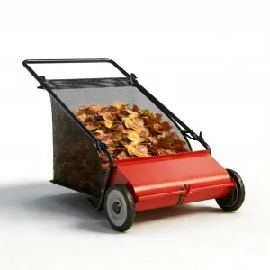 Push Lawn Sweeper Red 21-Inch Width 4-Brush System Steel Frame Large Capacity Yard Cleanup