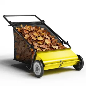 21-Inch Push Lawn Sweeper – Enhanced 4-Brush System – Heavy-Duty Steel Frame – Adjustable Height – Large 3.5 Cu. Ft Grass Cutter Bag – Quiet Manual Operation – Perfect for Grass, Leaf & Yard Cleanup – Yellow+Black