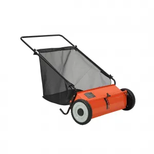 21-Inch Heavy Duty Push Lawn Sweeper – 3.5 Cu. Ft. Pusher, 4 Spinning Brushes, Adjustable Height, Steel Frame, Efficient Leaf & Grass Collector for Yard, Garden, Patio – Orange+Black