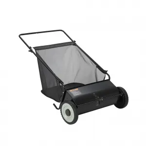 21-Inch Push Lawn Sweeper – Heavy Duty Steel Frame, 3.5 Cu. Ft. Pusher Bag, 4 Spinning Brushes, Adjustable Height, Manual Yard and Garden Leaf & Grass Collector for Debris – Black