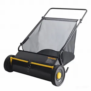 Black & Yellow 21 Inch Push Lawn Sweeper Leaf Grass Collector 4 Spinning Brushes Thickened Steel Strong Rubber Wheels Adjustable Height 3.5 Cu. Ft Hopper Garden Use