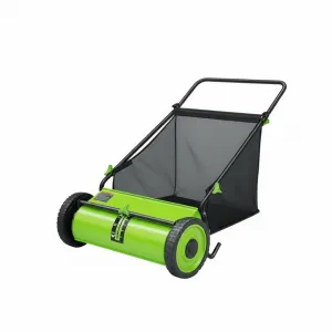 Light Green 21-Inch Push Lawn Sweeper with 3.5 Cu. Ft. Bag, 4 Spinning Brushes, Adjustable Height, Steel Frame, Rubber Wheels, for Grass & Leaves