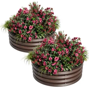 Durable Round Metal Raised Garden Bed Kit – 2PCS 2x1FT Galvanized Planter Boxes, Rust & Corrosion Resistant, Safe Rubber Edge, Open Bottom, Easy Assembly – For Vegetables, Flowers, Fruits – 2-piece set, 2*1FT, Natural Wood Color