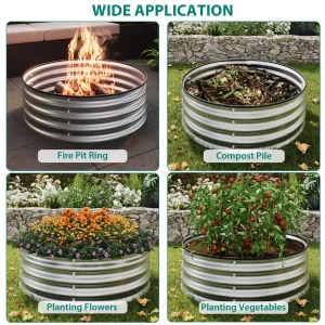 Durable Round Metal Raised Garden Bed Kit – 3PCS 2x1FT Galvanized Planter Boxes, Rust & Corrosion Resistant, Safe Rubber Edge, Open Bottom Design, Easy Assembly – For Vegetables, Fruits, Flowers – 3-piece set, 2*1FT, Primary Color