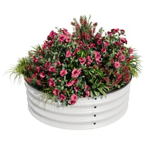 Galvanized Raised Garden Bed – 2 x 1ft Round Metal Planter Box with Safe Rubber Edge, Rust & Corrosion Resistant, Open Bottom, Easy Assembly – Ideal for Vegetables, Fruits, Flowers – 1 Piece Set, White